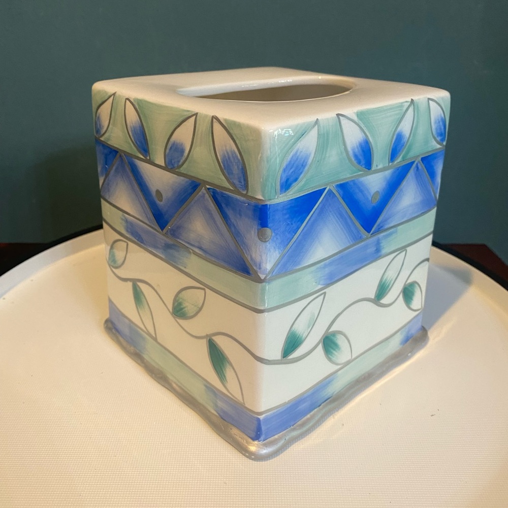 Wamsutta Hand Painted Ceramic Tissue Box Cover - Picture 1 of 6